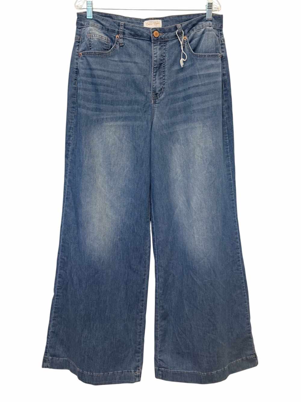 Copper Flash Women Blue Denim Wide Leg Hi Rise Distressed Size 14 Grunge Casual